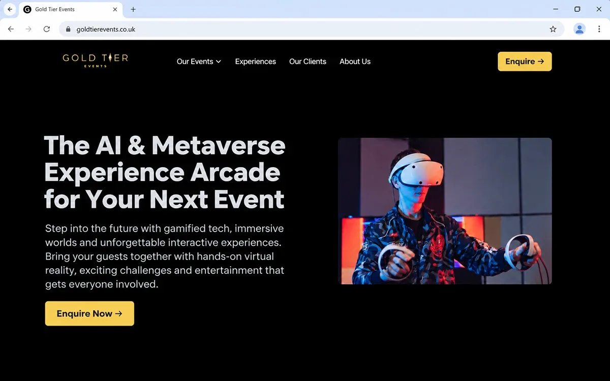 Gold Tier Events website before the switch