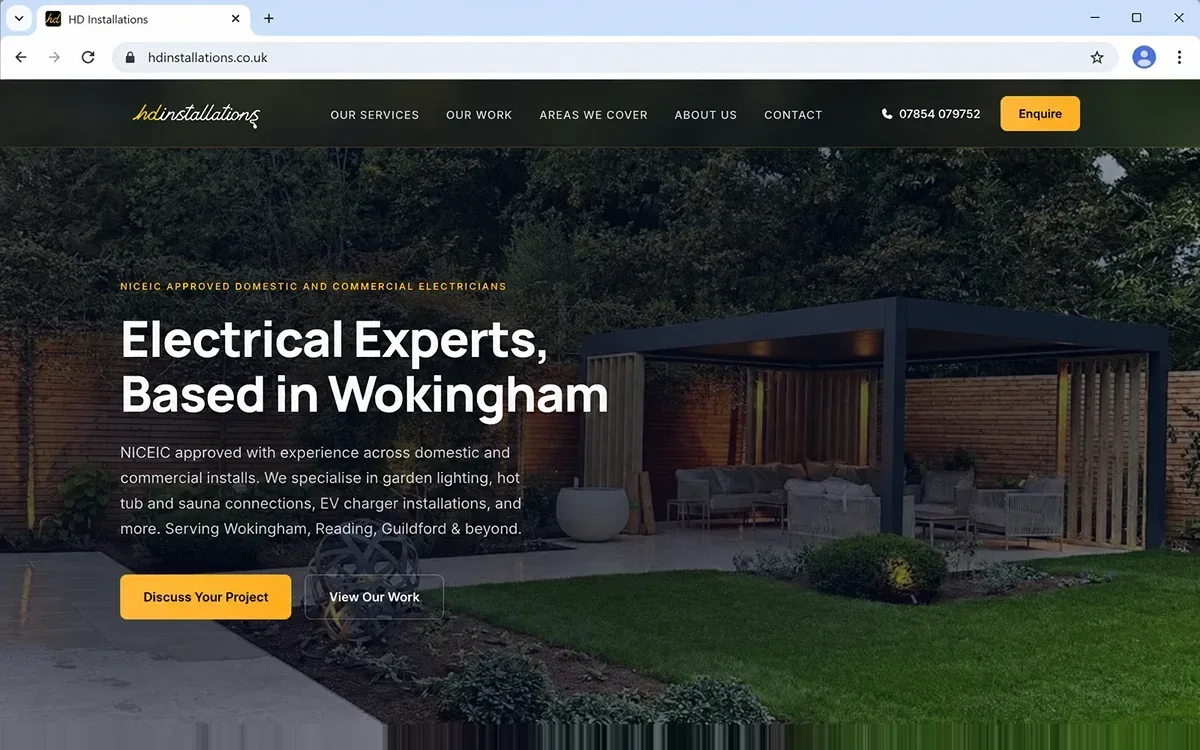 HD Installations website after the switch