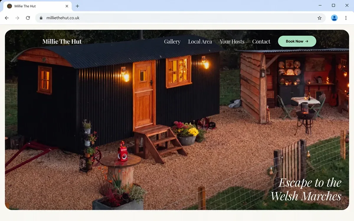 Millie The Hut website after the switch